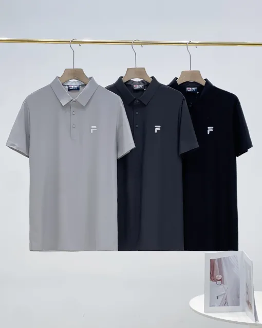 Luxus Fila Kurzarm T-Shirts Schwarze Seide Casual Luxury