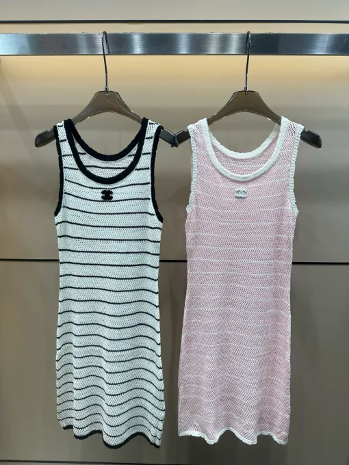 Premium Chanel Weste Weiß Strick Gestreift Kollektion