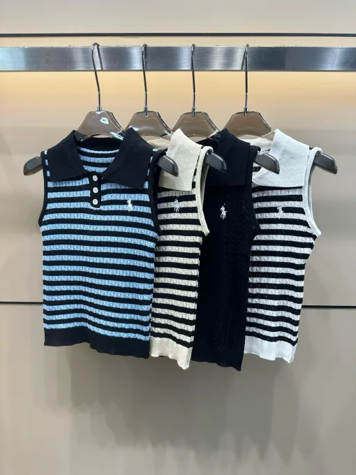 Hochwertige Ralph Lauren Weste im blauen Strick-Stickerei-Stil
