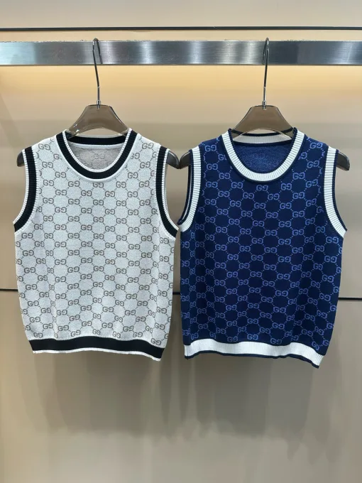 Hochwertige Gucci Weste im weißen Strick-Jacquard-Stil