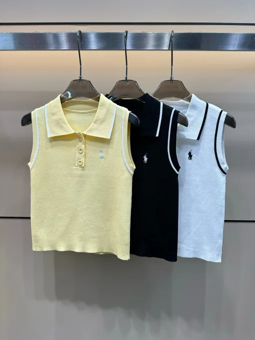 Bestseller Ralph Lauren Weste Gelb Strick Bestickte Kollektion