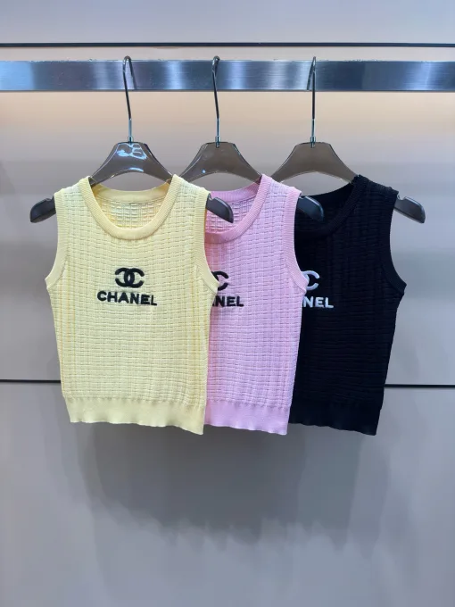 Hochwertige Chanel Weste Gelb Strick Bestickt Luxus