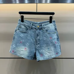 Premium Chanel Shorts Gold Denim Bestickte Kollektion