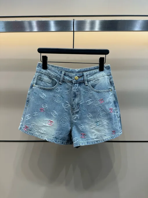 Premium Chanel Shorts Gold Denim Bestickte Kollektion