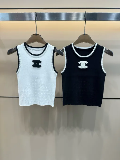 Hochwertige Chanel Weste Weiß Strick Kollektion
