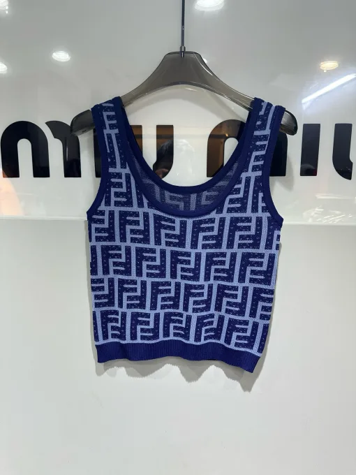 Hochwertige Fendi Weste Blauer Strick Jacquard Stil