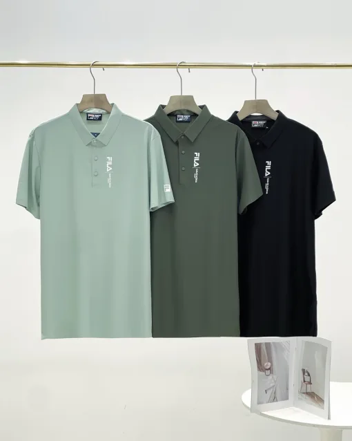 Hochwertiges Fila Kurzarmshirt aus schwarzer Seide, atmungsaktiv
