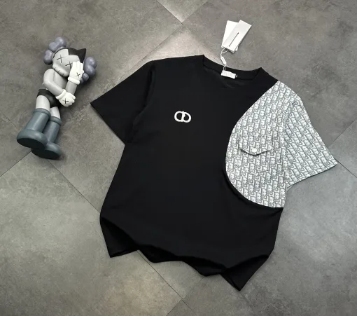 Hochwertige Dior Kurzarm-Patchwork-Kollektion aus schwarzer Baumwolle