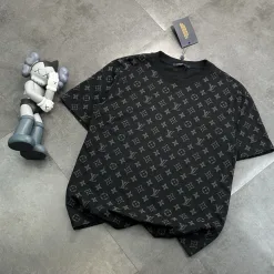 Premium Qualität Louis Vuitton Kurzarm Schwarz Baumwolle Druck Luxus
