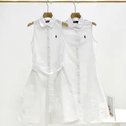 Luxus Ralph Lauren Ärmelloses weißes Baumwoll-Stickerei-Luxus