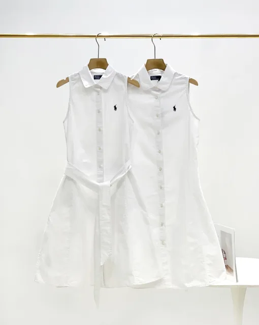 Luxus Ralph Lauren Ärmelloses weißes Baumwoll-Stickerei-Luxus