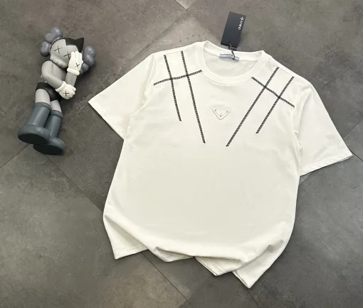 Hochwertiges Prada Kurzarm-Logo-Shirt aus schwarzer Baumwolle