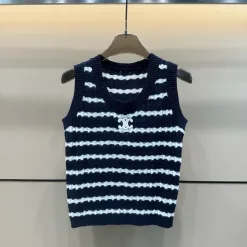 Luxuriöse Celine Weste, blau, gestrickt, bestickt