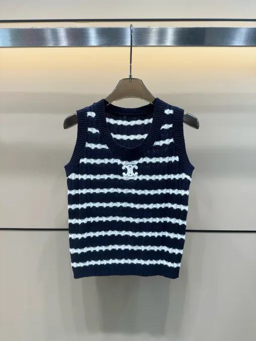 Luxuriöse Celine Weste, blau, gestrickt, bestickt
