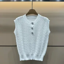 Luxus Chanel Weste Weiß Strick Logo Luxus