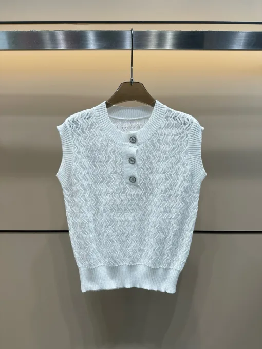 Luxus Chanel Weste Weiß Strick Logo Luxus