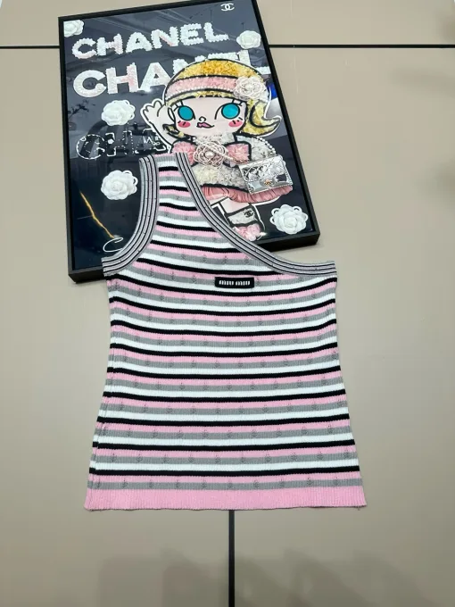 Premium Qualität Miu Miu Weste Rosa Strick Logo Luxus