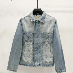 Meistverkaufte Louis Vuitton Langarm Blue Denim Logo Luxus