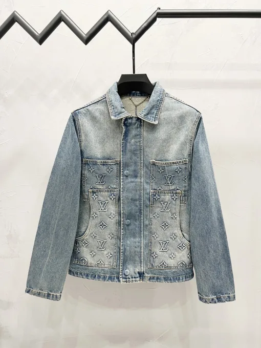 Meistverkaufte Louis Vuitton Langarm Blue Denim Logo Luxus