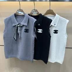 Hochwertige Chanel-Weste im grauen Strick-Stil mit Stickerei