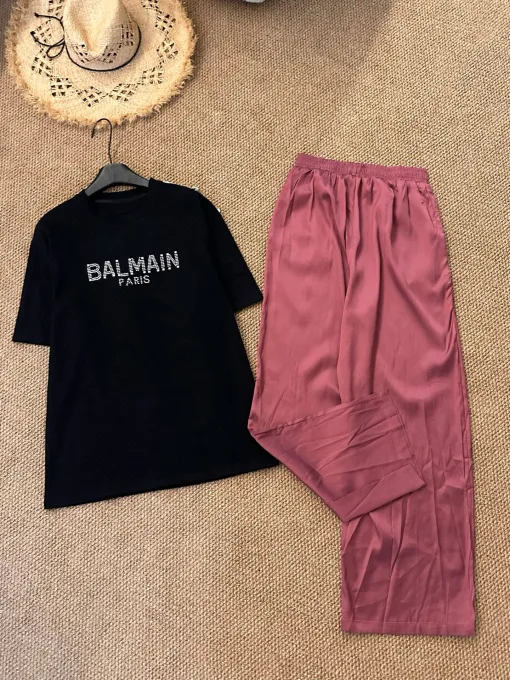 Luxus Balmain Kurzarm Strass Luxus