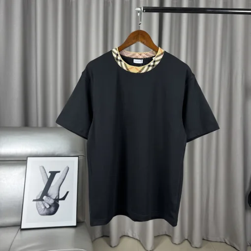 Luxus Burberry Kurzarm Schwarz Baumwolle Solid Luxus