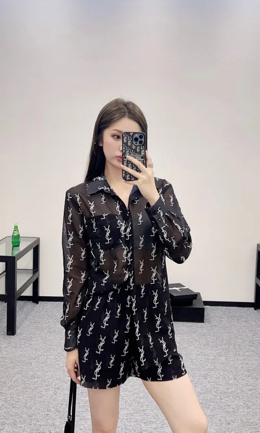 Premium Yves Saint Laurent Hemd Schwarz Jacquard Kollektion