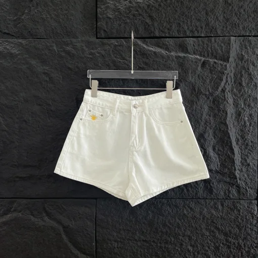 Premium Dior Shorts Weißer Denim Bestickter Luxus