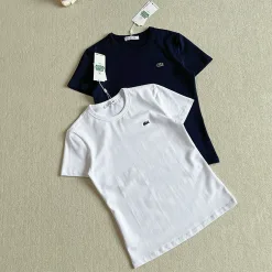 Premium Qualität Lacoste Kurzarm Weiß Baumwolle Solid Luxus