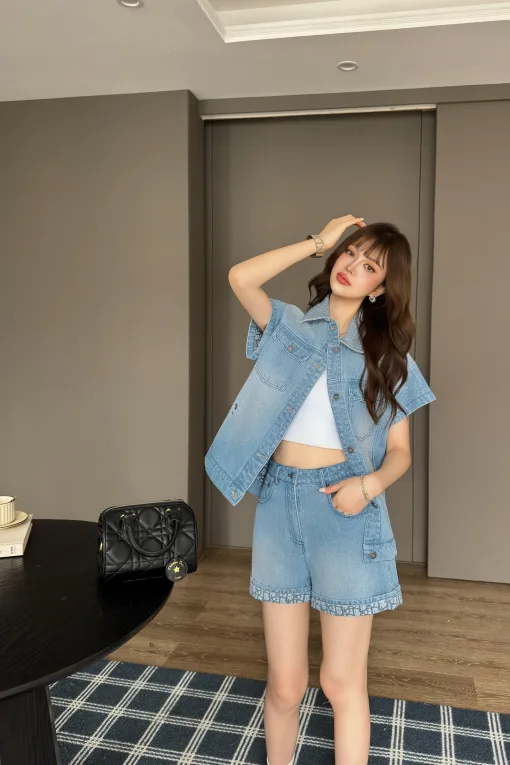 Hochwertige Dior Shorts Blue Denim Jacquard Kollektion