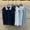 Luxuriöse Weste von Thom Browne, Marineblau, Strick, bestickt