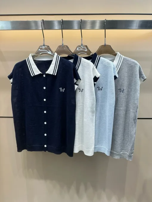 Luxuriöse Weste von Thom Browne, Marineblau, Strick, bestickt