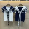 Premium Miu Miu Weste im Marineblau-Strick-Logo-Stil