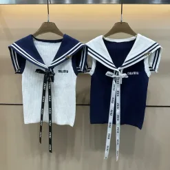 Premium Miu Miu Weste im Marineblau-Strick-Logo-Stil