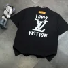 Hochwertiger Louis Vuitton Kurzarm Schwarzer Baumwolldruck Luxus