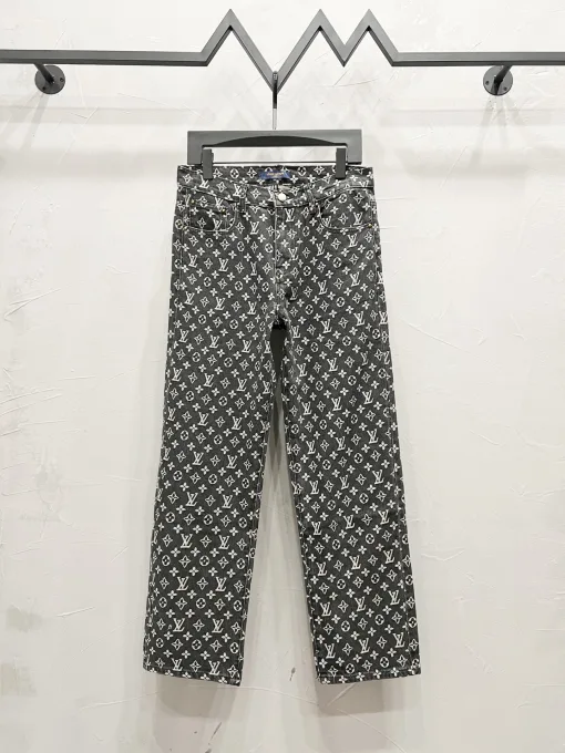 Hochwertige Louis Vuitton Jeans Schwarz Leder Gewaschen Luxus