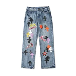 Premium Chrome Hearts Jeans Blue Denim Distressed Kollektion