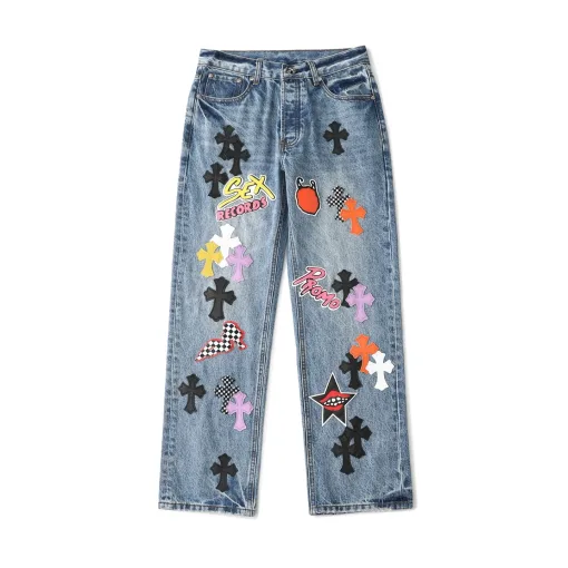 Premium Chrome Hearts Jeans Blue Denim Distressed Kollektion