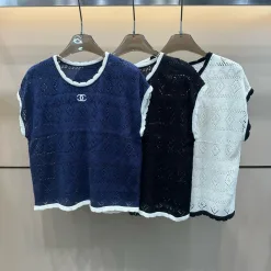 Hochwertige Chanel-Weste im blauen Strick-Stickerei-Stil