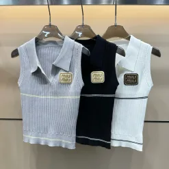 Premium Miu Miu Weste Gold Strick Bestickt Luxus
