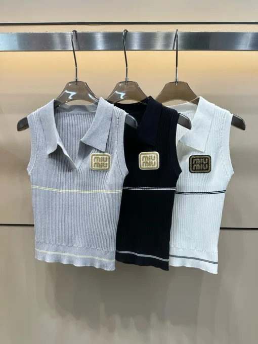 Premium Miu Miu Weste Gold Strick Bestickt Luxus
