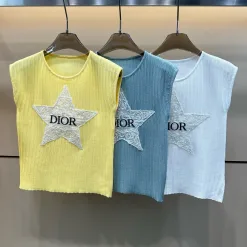 Hochwertige Dior Weste Gelb Strick Bestickt Luxus