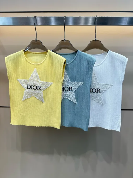 Hochwertige Dior Weste Gelb Strick Bestickt Luxus