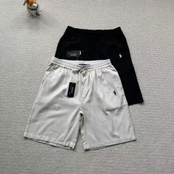 Hochwertige Ralph Lauren Shorts aus schwarzem Leinen im Stickerei-Stil