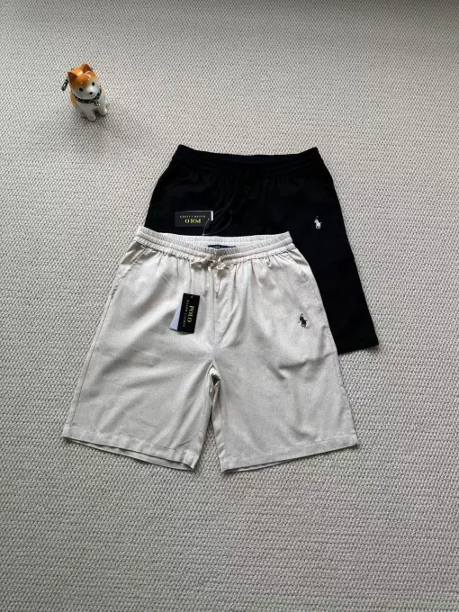 Hochwertige Ralph Lauren Shorts aus schwarzem Leinen im Stickerei-Stil