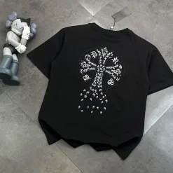 Luxus Chrome Hearts Kurzarm Schwarz Baumwolle Bestickt Luxus