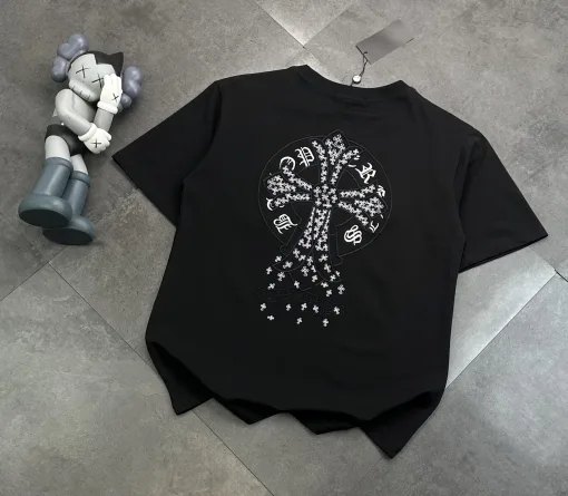 Luxus Chrome Hearts Kurzarm Schwarz Baumwolle Bestickt Luxus