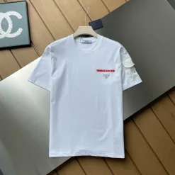 Premium Qualität Prada Kurzarm Rot Baumwolle Solid Luxus