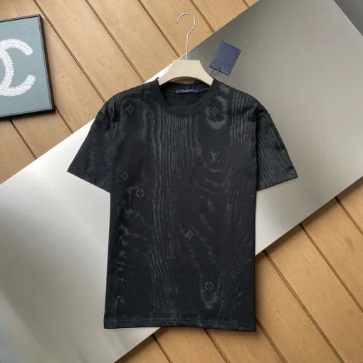Hochwertiger Louis Vuitton Kurzarm-Baumwoll-Print im schwarzen Stil