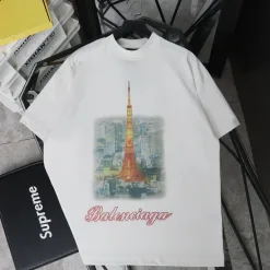 Hochwertige Balenciaga Kurzarm Weiß Print Luxus